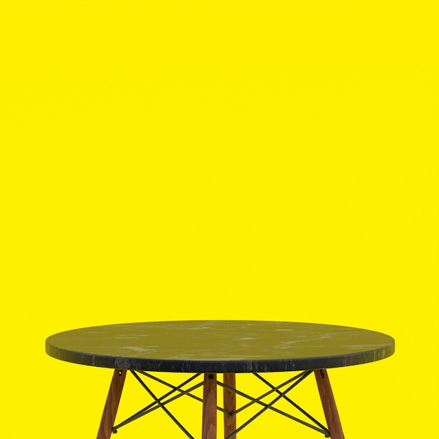 Schwarzer Marmortisch oder Produktständer für Ausstellungsprodukt auf Gelb