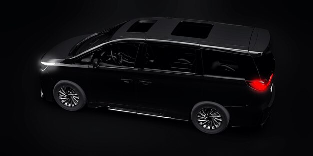 Schwarzer Minivan Familienstadtauto Premium Business Car 3D-Darstellung