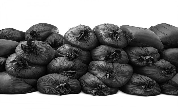 Schwarzer Müllsack stapeln sich und isoliert