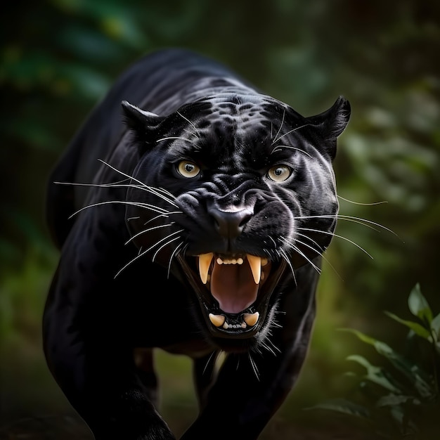 Foto schwarzer panther läuft in der wildnis