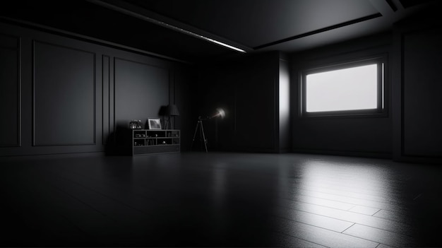 Schwarzer Studioraumhintergrund. Verwendung als Montage für das Produkt Generative AI