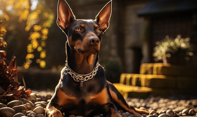 Schwarzer und brauner Hund ruht auf Felsen