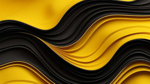 schwarzer und gelber Hintergrund mit einem welligen Muster generativ ai