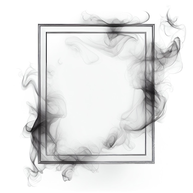 Schwarzer wirbelnder Rauchquadratrahmen lokalisiert auf weißem Hintergrund