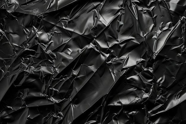 schwarzer, zerknitterter und gekrümmter Plastikplakat-Hintergrund