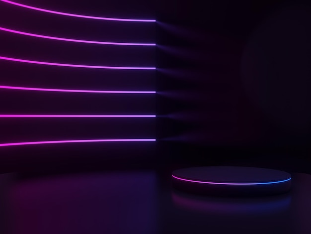 Schwarzes 3D-Podium mit Gradienten-Neonlichtern