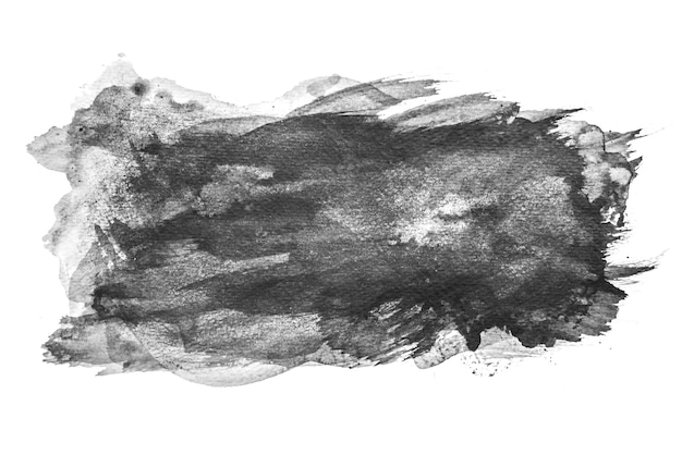 Schwarzes Aquarell, das auf weißem Hintergrund, Handfarbe auf Papier spritzt.