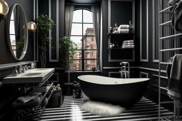 Schwarzes Badezimmer-Interieur Erzeugen Sie Ai