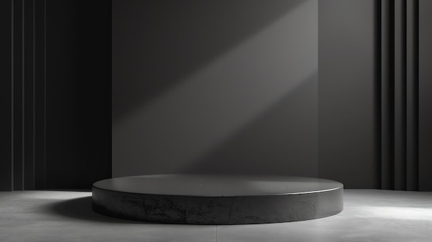 Schwarzes Betonpodium auf dem dunklen Hintergrund 3D-Rendering