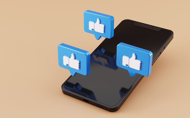 Schwarzes Bildschirm-Smartphone mit Facebook wie Symbol 3d rendern