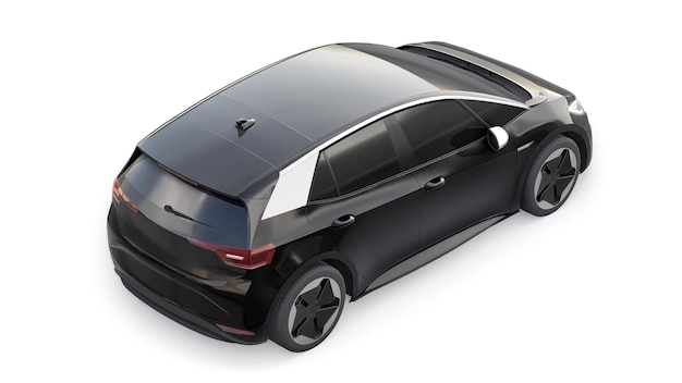 Schwarzes elektrisches City-Fließheckauto der neuen Generation mit erweiterter Reichweite 3D-Darstellung