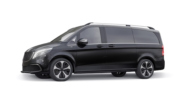 Schwarzes elektrisches innovatives Minivan-Auto 3D-Modell isoliert auf weißem Hintergrund 3D-Rendering