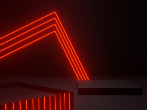 Schwarzes geometrisches 3D-Podium mit roten Neonlichtern, SciFi-Attrappe