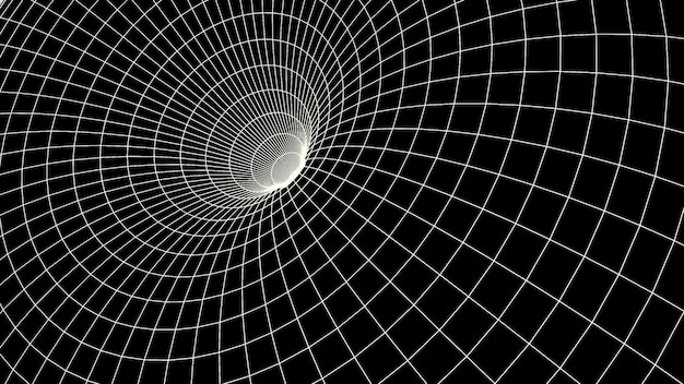 Schwarzes Hintergrunddesign, das weiße und rote Gitter schafft einen Tunnel in der Abstraktion und bewegt sich vorwärts