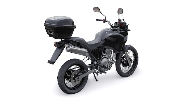 Schwarzes leichtes touristisches Enduro-Motorrad 3D-Illustration