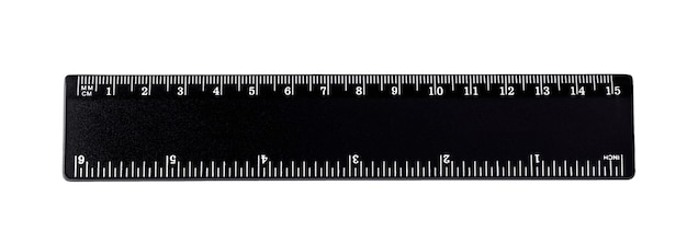 Schwarzes Lineal isoliert, Zoll, Zentimeter