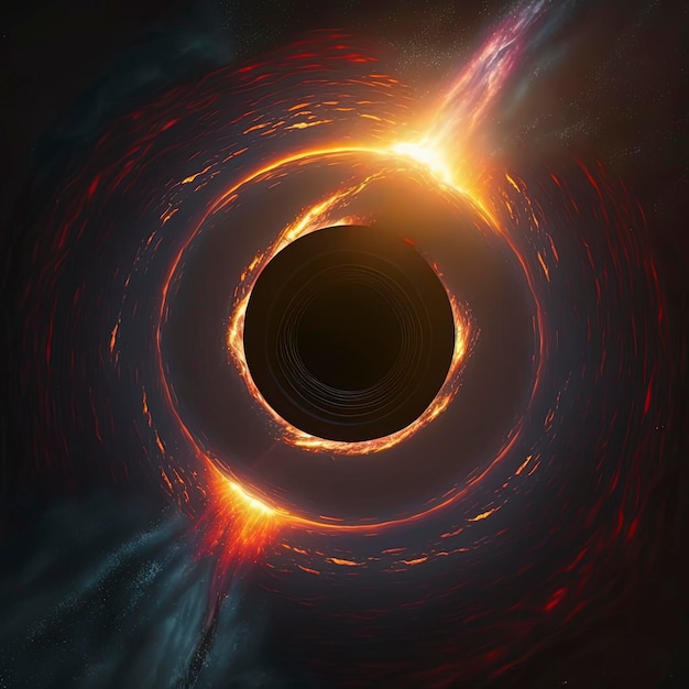 Schwarzes Loch und eine Scheibe aus leuchtendem Plasma. Supermassereiche Singularität im Weltraum