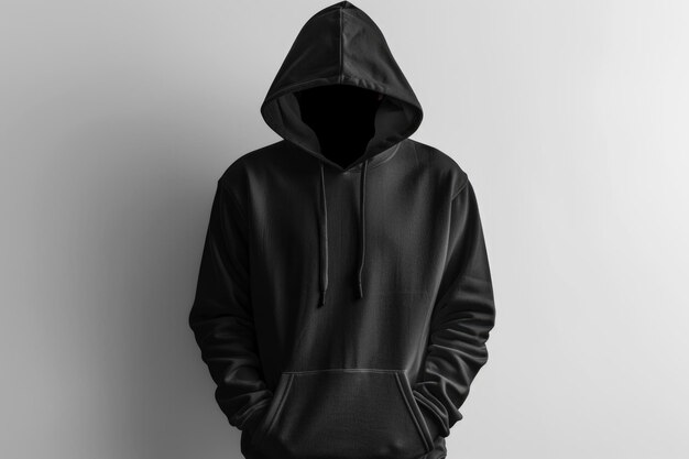 Foto schwarzes männer-hoodie-sweatshirt für design-mockup, isoliert auf weiß