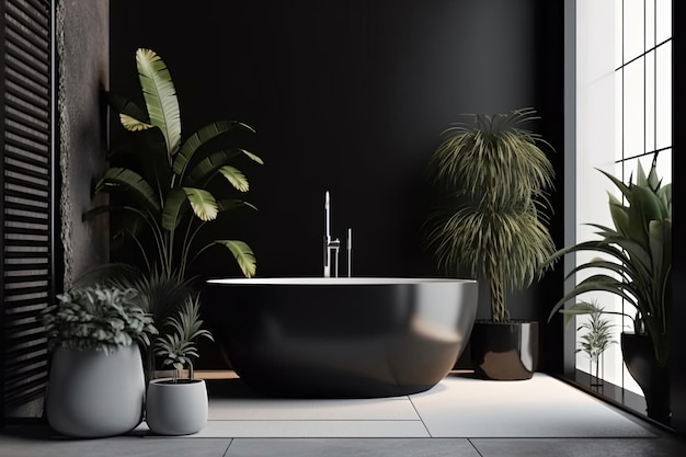 Schwarzes, modernes, minimalistisches Badezimmer