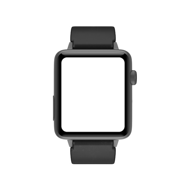 Schwarzes modernes Smart Watch Mockup mit Starp und leerem Bildschirm für Ihr Design auf weißem Hintergrund. 3D-Rendering