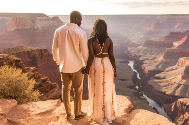 Schwarzes Paar steht am Rande des Grand Canyon National Park USA Generative KI