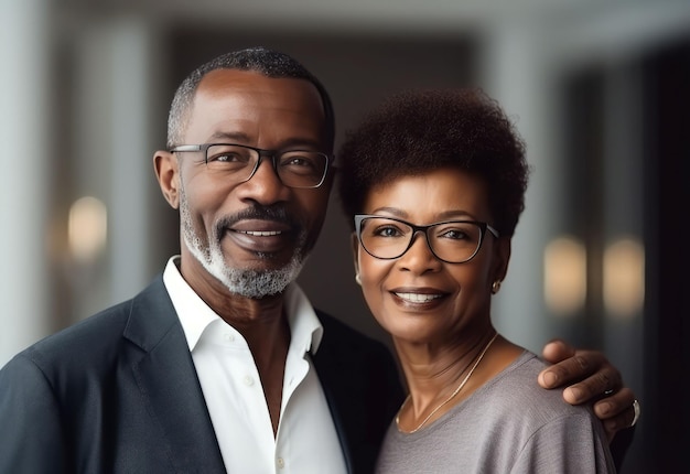 Schwarzes Paar zu Hause Porträt Romantisch glücklich Generieren Sie KI
