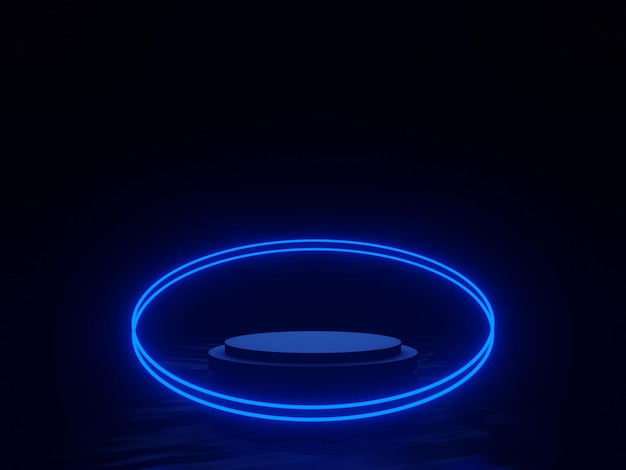 Schwarzes Podium mit blauen Neonlichtern