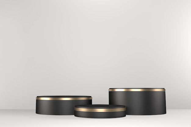 Schwarzes Podium zeigt kosmetisches Produkt geometrisch auf schwarzem Hintergrund. 3D-Rendering