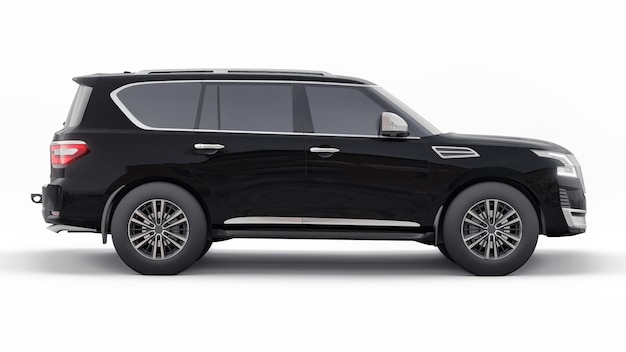Schwarzes Premium-Familien-SUV-Auto isoliert auf weißem Hintergrund 3D-Rendering