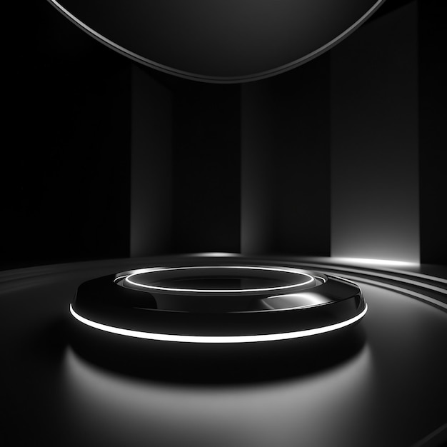 Schwarzes rundes Podium für Produktwerbung, Bühnen- und Podeststufen Bild erzeugt von KI