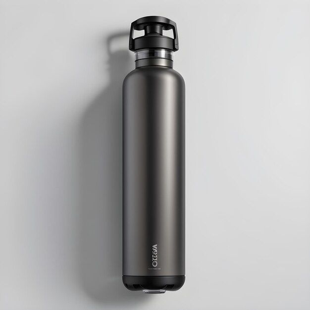 Foto schwarzes sportwasserflaschen-mockup auf grauem hintergrund