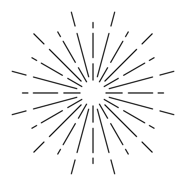 Schwarzes Starburst-Muster mit strahlenden Linien Starburst-Design erzeugt einen dynamischen Effekt Einfache schwarze Linien bilden eine auffallende Starburstform Festpartie-Illustration isoliert auf weißem Hintergrund
