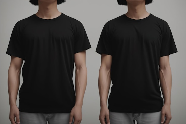 Schwarzes T-Shirt auf weißem Hintergrund vorne und hinten Generative KI