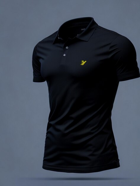 Foto schwarzes t-shirt-modell mit dunklem hintergrund