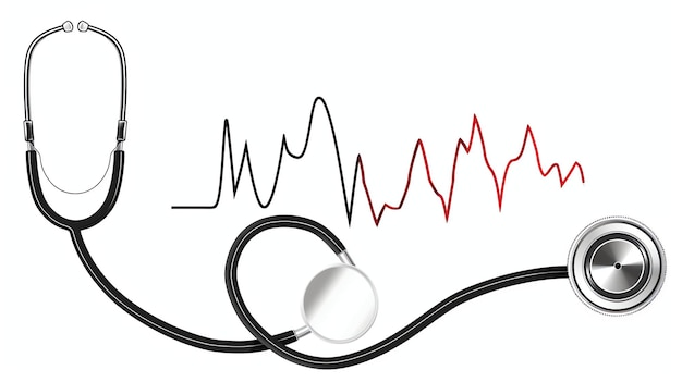 Foto schwarzes und graues stethoskop mit einer roten herzschlaglinie im hintergrund