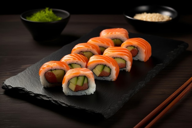 Schwarzteller-Sushi-Rollen Generate Ai