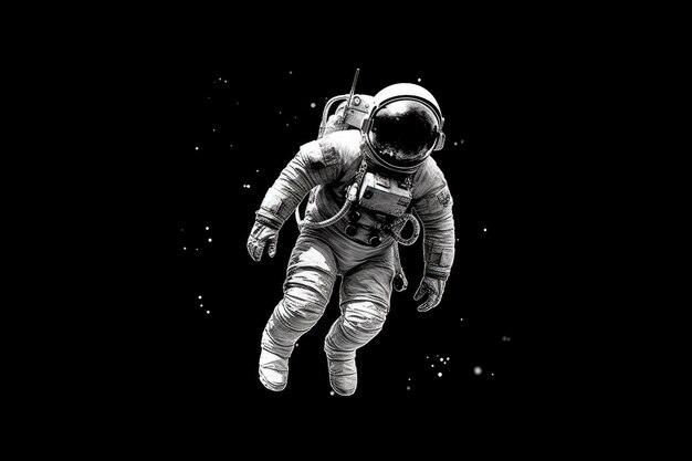 Schwebend unter den Sternen Leben als Astronaut im Weltraum schwarz-weiß