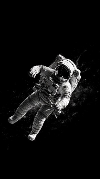 Schwebend unter den Sternen Leben als Astronaut im Weltraum schwarz-weiß