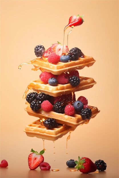 Schwebende Waffeln und Beeren