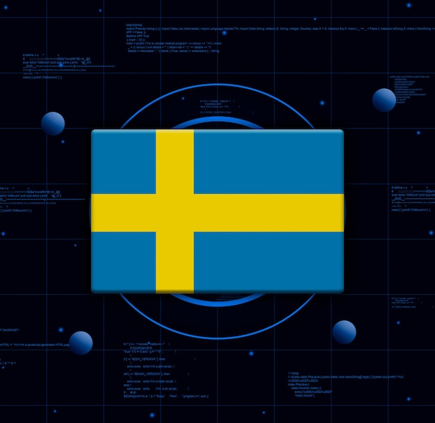 Schweden Flagge mit realistischen Technologieelementen, 3D-Rendering