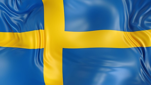 Schweden-Flagge mit Reflexionen Land 3D-Render-Illustration