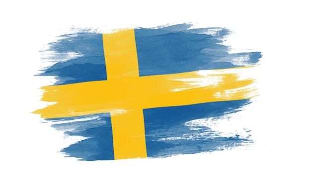 Schweden Flagge Pinselstrich, Nationalflagge auf weißem Hintergrund