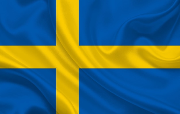 Schweden-Landesflagge auf gewelltem Seidenstoff-Hintergrundpanorama - Illustration