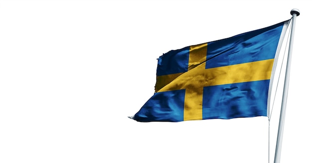 Schweden schwenkt 3D-Renderflagge auf weißem Hintergrund. - Bild