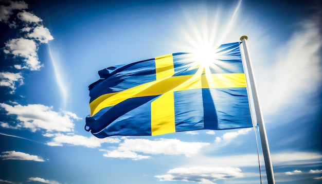 Schwedische Flagge an einem sonnigen Tag Generative KI