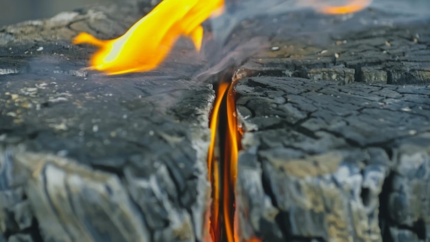 Schwedische oder finnische Holzkerze Feuer, das am Tag aus dem Holzscheit brennt Kochen am Feuer Kochen im Kessel auf dem finnischen schwedischen Holzofen