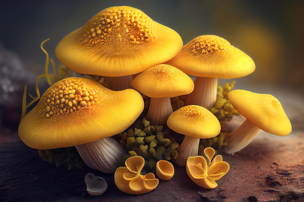 Schwefelbüschel- oder Clustered Woodlover Hypholoma fasciculare Pilze Generative Ai