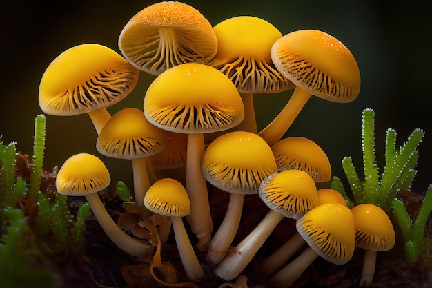 Schwefelbüschel- oder Clustered Woodlover Hypholoma fasciculare Pilze Generative Ai