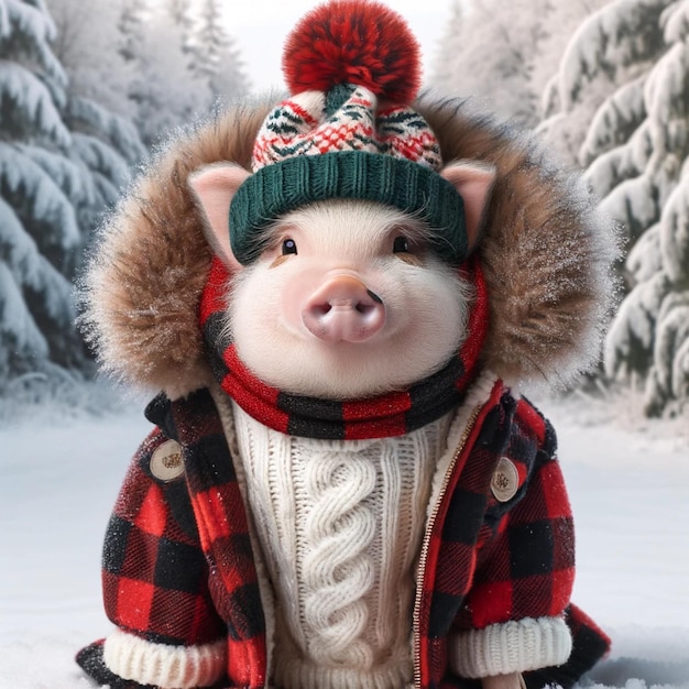 Schwein in Winterkleidung
