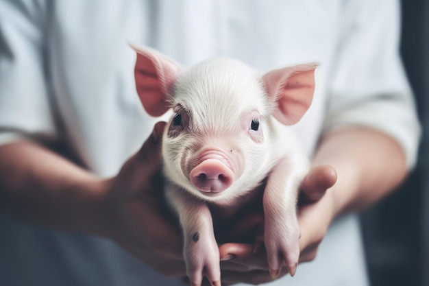 Schwein neugeborene Hände süßer Tierarzt Bauer erzeugen Ai